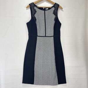 Women Dress Size 10 70th Anniversary Black White Lace Detail Sheath Dress ELLE